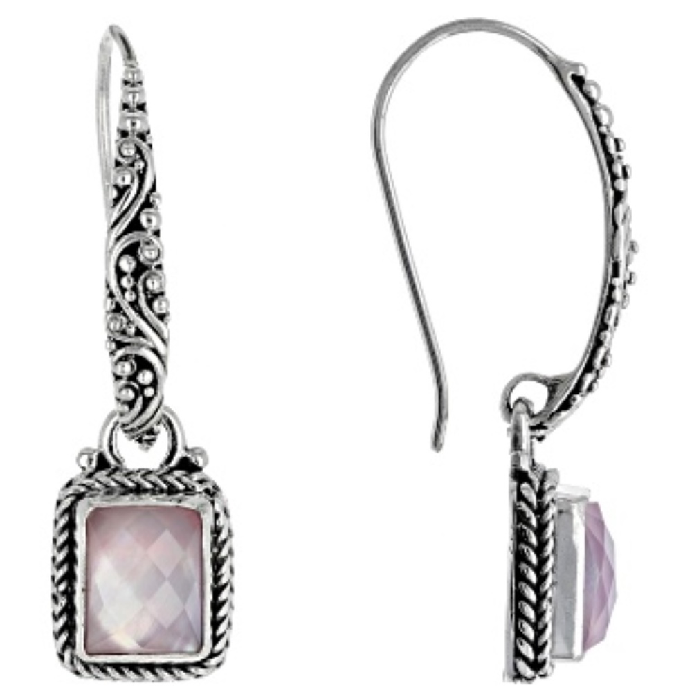 Pink Rose Quartz Silver Earrings